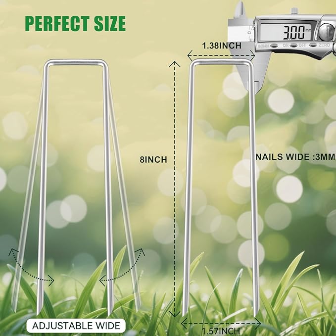 Landscape Staples Galvanized Garden Stakes,8 inch 50 Pack 11 Gauge Heavy Duty Garden Pins for Fences, Lawns, Weed Barriers and Landscape Fabrics, Irrigation Hose,Yard Lawn, Landscape Fabric.