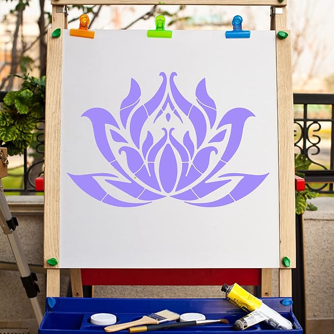GORGECRAFT 12"X12"Lotus Flower Stencil Mandala Sacred Templates Yoga Reusable Plastic Drawing Painting Stencils Template for Painting on Card Wall Fabric Tile Canvas Crafts DIY Home Decor