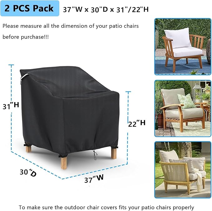 Gasadar Patio Chair Cover - 2 Pack, Patio Furniture Covers Waterproof, Heavy Duty Outdoor Chair Covers, Lawn Outdoor Furniture Cover -37" W x 30" D x 31" H