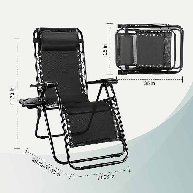 NEWBULIG Zero Gravity Chair Set of 2, Lounge Chair Folding Portable Adjustable Camping Reclining Chairs with Adjustable Pollow, Mesh Back, Cup Holder Trays Lawn Patio Chair for Pool Beach