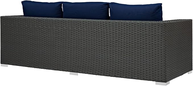 Modway Sojourn Wicker Rattan Outdoor Patio Sunbrella Fabric Sofa in Canvas Navy