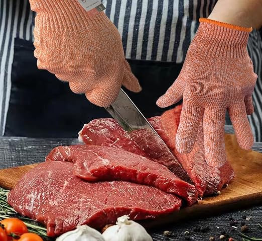 Cut Resistant Gloves, 2 Pairs of Cut Proof Gloves for Kitchen, Oyster Shucking, Fish Fillet Processing, Carving Wood and Gardening (Small, Orange)