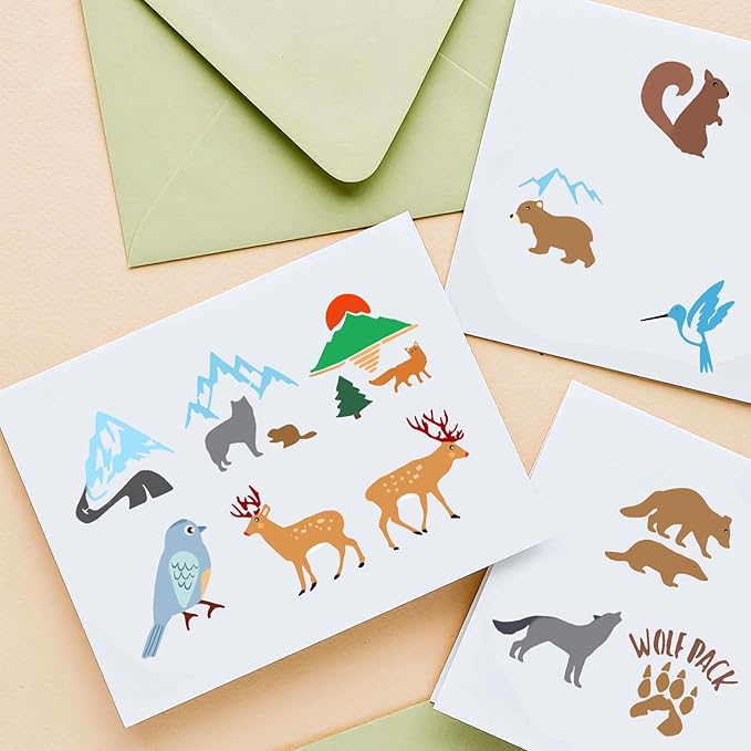 65 PCS 3 Inch Forest Animals Stencils, Wildlife Paint Stencils Reusable Templates for Painting on Wood, Wilderness Tree Stencil for House Canvas Wall Brick DIY Craft Decorations