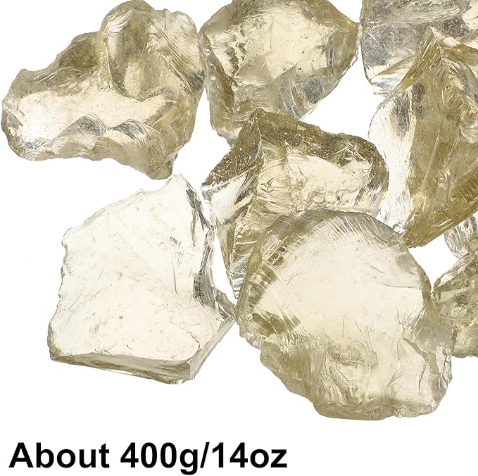 uxcell Fire Glass for Fire Pit, 3-5cm(1/9"-1/5") High Luster Reflective Glass Rocks for Natural or Propane Fireplace, Safe for Outdoors and Indoors Fire Pit Glass, Light Yellow, 400g/14oz