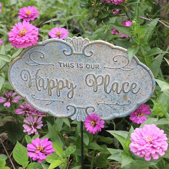 All Chic Outdoor Garden Signs Decorative Yard Sign Stakes Metal Hanging Sign Rustic Outdoor Decor 26.4" x 15.8" Includes Stakes and Hanging Chain