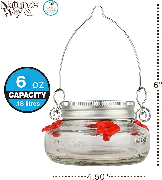 6 Nature's Way Mason Jar Hummingbird Feeders, 6 oz.6