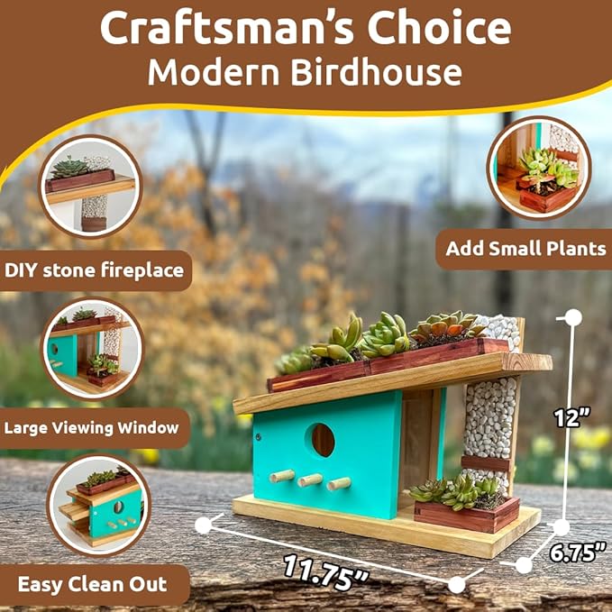 SparkJump Modern Birdhouse Woodworking Kit, Complete DIY Birdhouse for Kids & Adults, Build Your Own BirdhouseKit for Creative Woodworking Crafts