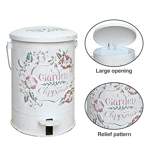 Z&Z ornamentorum Outdoor Small Trash Can with Lid Dog Poop Trash Can Outside for Kitchen Park Garden and Pedal Round Touchless Garbage with Flower and Bird Patterns
