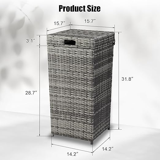 VINGLI 27 Gallon Trash Can, Dustbin with Convenient Lid for Patio, Garden, Yard, Outdoor Kitchen (Grey with Gradient)
