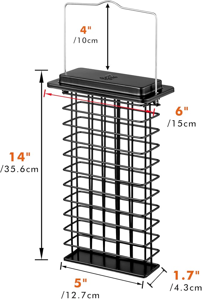 iBorn Metal Double Suet Feeder,Durable Suet Cake Cage Bird Feeder for Outdoors Hanging，Metal Roof Bird Feeder with Taller Grid for Woodpeckers,Large Suet Holder,Easy Clean & Refill,1 Pack,Black