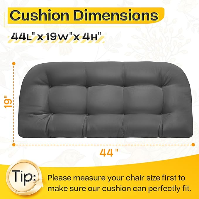 MAGIC ELEPHANT Outdoor Bench Cushion, Memory Foam Loveseat Cushion for Patio Furniture Wicker Chair, Settee Porch Swing Seat Cushion, 44 x 19 Inches (Grey)