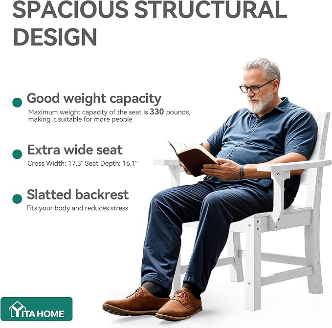YITAHOME HDPE Chairs Set of 2, Sturdy Patio Chair w/Max Bearing 330 LBS, All-Weather Outdoor Patio Chairs for Terrace, Garden, Backyard, Poolside, Gray