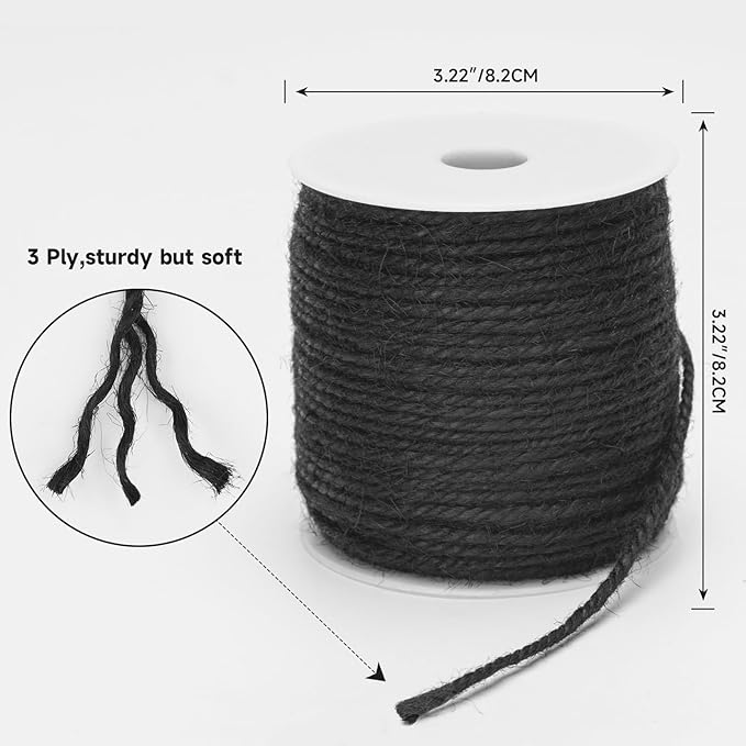 KINGLAKE Jute Twine String 3mm Black Twine Heavy Duty Twine String 328 Feet Long String for Crafts, Gift Wrapping, Packing, Home Decor and Halloween Decoration