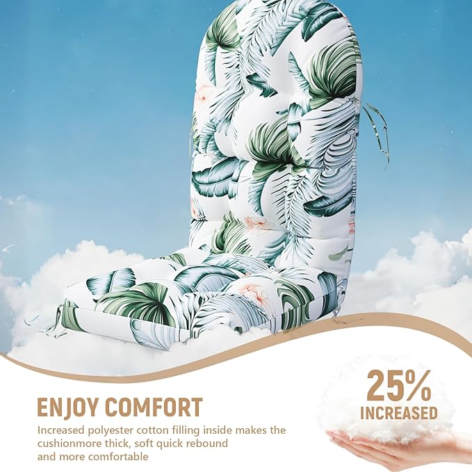 Adirondack Chair Cushion, Rocking Chair Cushions, High Back Patio Cushions, Thickened Weather Resistant Patio Cushion with 6 Ties, Non Slip Fade & Waterproof