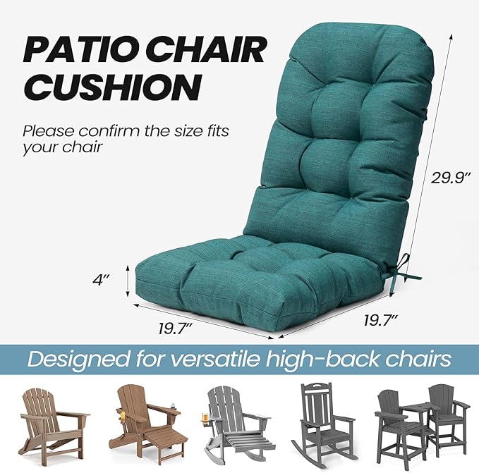 Crestlive 50x20x4 Inch Adirondack Chair Cushion Outdoor Rocking Chair Cushions Water & Fade Resistant High Back Patio Chair Cushions Thick, Malachite