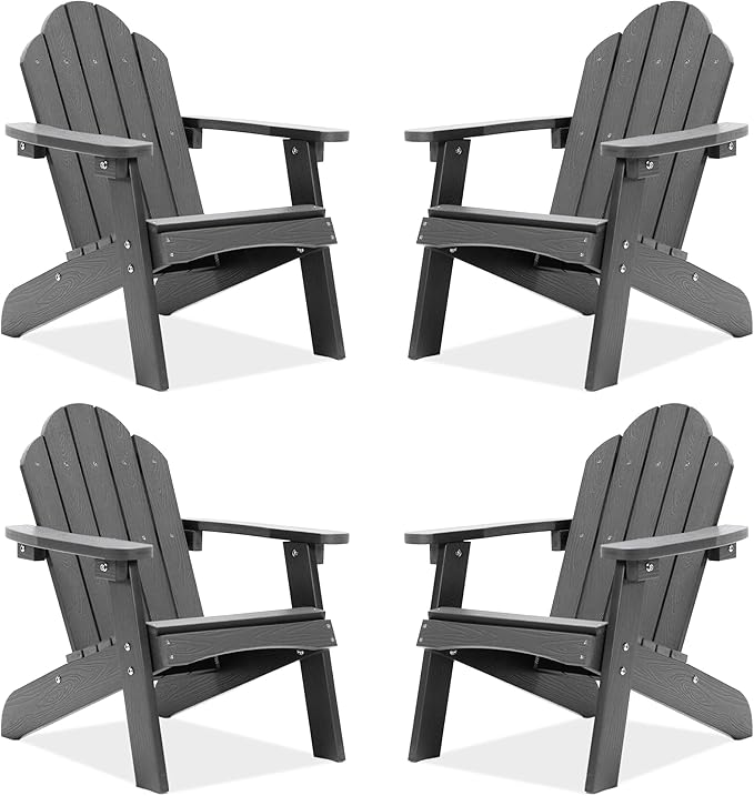 LUE BONA Kids Adirondack Chair Set of 4, Gray Poly Lumber Plastic Weather Resistant Kids Outdoor Patio Lounge Chair for Balcony, Backyard