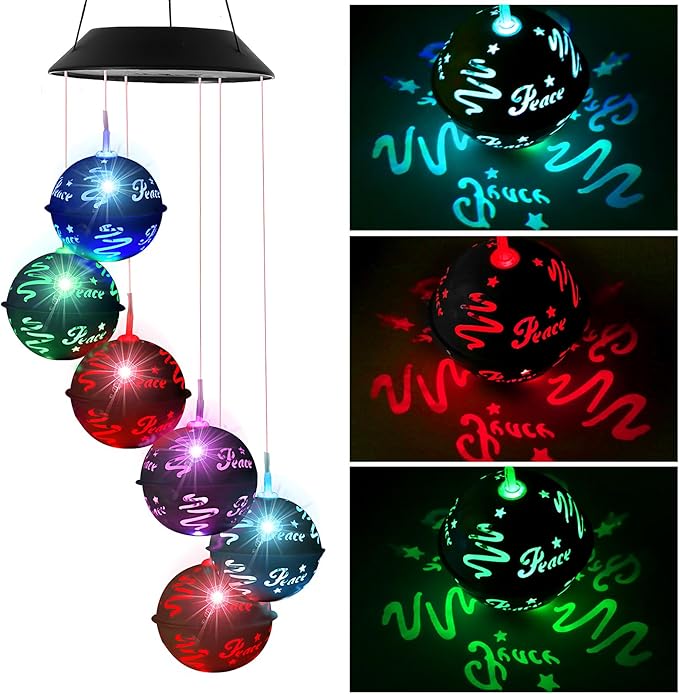 Solar Wind Chimes for Outside, Birthday Grardening Gifts for Mom Grandma Women, Color Changing Ball Christmas Decorations Wind Chimes Outdoor Solar Hanging Lights for Garden Yard Patio Party