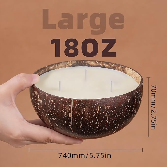 Viyffo Large Citronella Candles Outdoor, 3 Wick 18oz Citronella Candle Indoor, Non Toxic Soy Scented Candle, Natural Coconut Shell Jar for Patio, Deck, Garden, Backyard & Camping, Home Décor & Gift