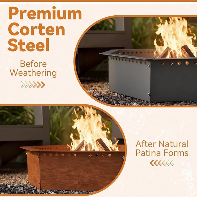 Heavy Duty Smokeless Fire Ring – 40 inch Outer/36 inch Inner Large Detachable & Portable Corten Steel Fire Pit Ring for Outdoor Camping & Bonfires – DECOROCA