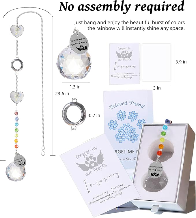 Pet Memorial Suncatcher Loss of Dog Sympathy Gift, Rainbow Bridge Dog Bereavement Cat Memorial Gifts, Passing Away Remembrance Gifts (1, Heart)
