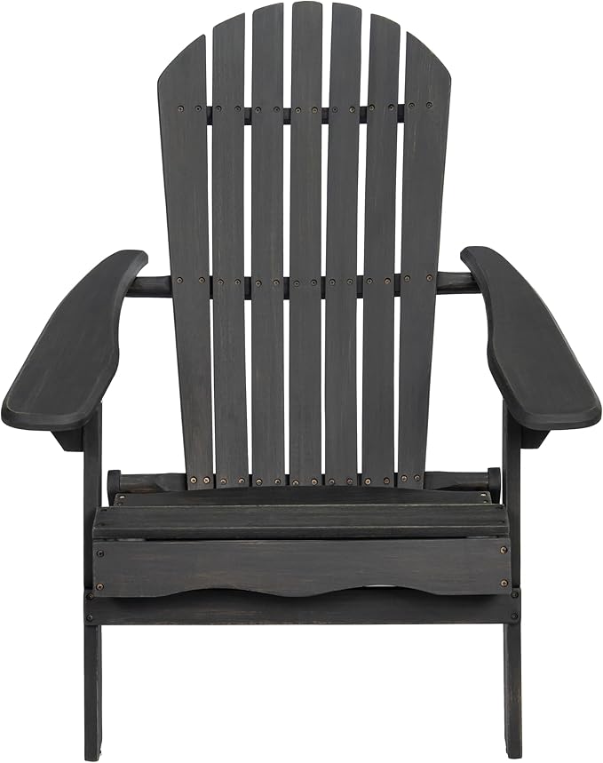 Merax Folding Adjustable Acacia Wood Adirondack Chairs, Water Proof Outdoor Wooden Fire Pit Lounge Reclining Chair for Yard, Garden, Patio, Dark Gray
