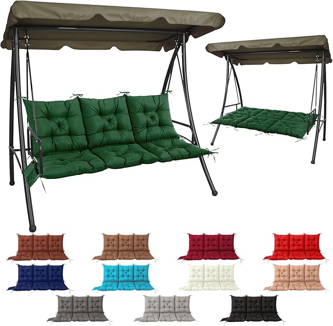 NACATIN 3 Seat Cushion for Outdoor Swing - 60x40 inches, 4" Thick Porch Swing Cushions with Ties and Storage Bag, Waterproof Bench Cushions for Patio, Outdoor, Backyard and Garden (Dark Green)