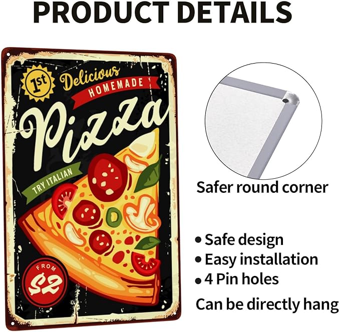 Pizza Vintage Metal Tin Sign Retro Rustproof Funny Art Wall Decor Gift 8x19 Inch