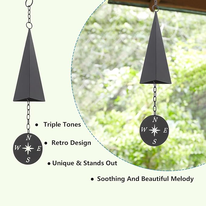 North Country Boothbay Harbor 3-Tone Windss Bell Chimes, Retro Design Iron Triangle Windss Bell with Compass, Creative Gift Windss for Indoor Outdoor Wall Ornament Home Porch Patio Garden Hanging