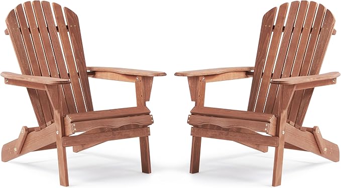 Wooden Folding Adirondack Chair Set of 2, Pre-Assembled BackRest Wood Lounge Chair for Outdoor Patio Garden Lawn Backyard Deck Pool Beach Firepit