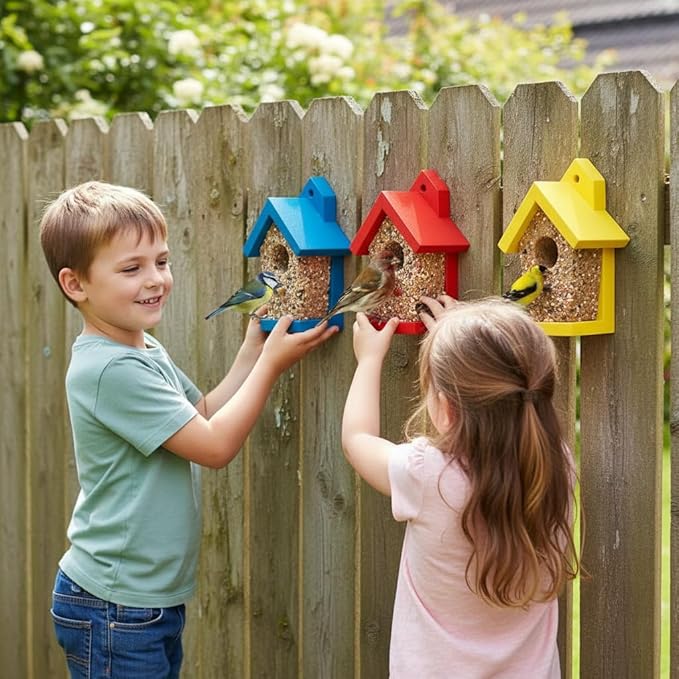 3pk Refillable Suet Cake Bird Houses Feeder, Seeded Birdhouse, Suet Birdfeeder, Bird Feeder with Suet Cake, Bird Feast Feeder for Outdoor, Wall Tree Moutable