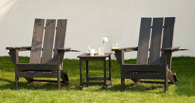 SERWALL Modern Adirondack Chair Set of 2, Folding Adirondack Chair with Dual Cup Holders, Outdoor HDPE Plastic Fire Pit Chairs for Patio Lawn Garden, Black