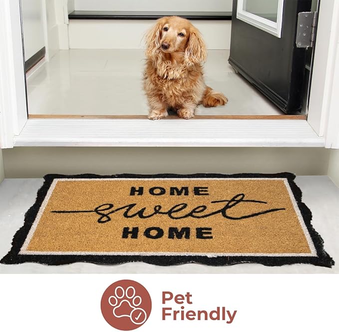 Folkulture Welcome Matt Outdoor | 16 x 28 Door Mats, Home Sweet Home Scalloped Coir Mats for Front Door Outside Entrance | Eco Friendly, Durable & Anti Slip | Welcome-Mats Cute