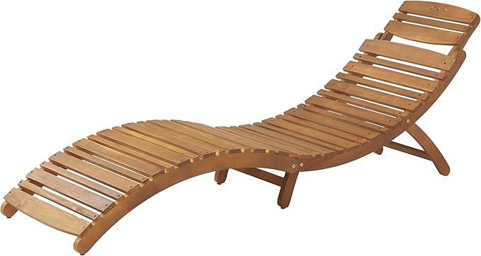 Christopher Knight Home Viola Outdoor Chaise Lounge Chair, Patio Acacia Wood Chaise Lounge Outdoor, Foldable Single Lounge Sofa, Poolside Beach Yard Seating, Curved and Slatted Design, Brown