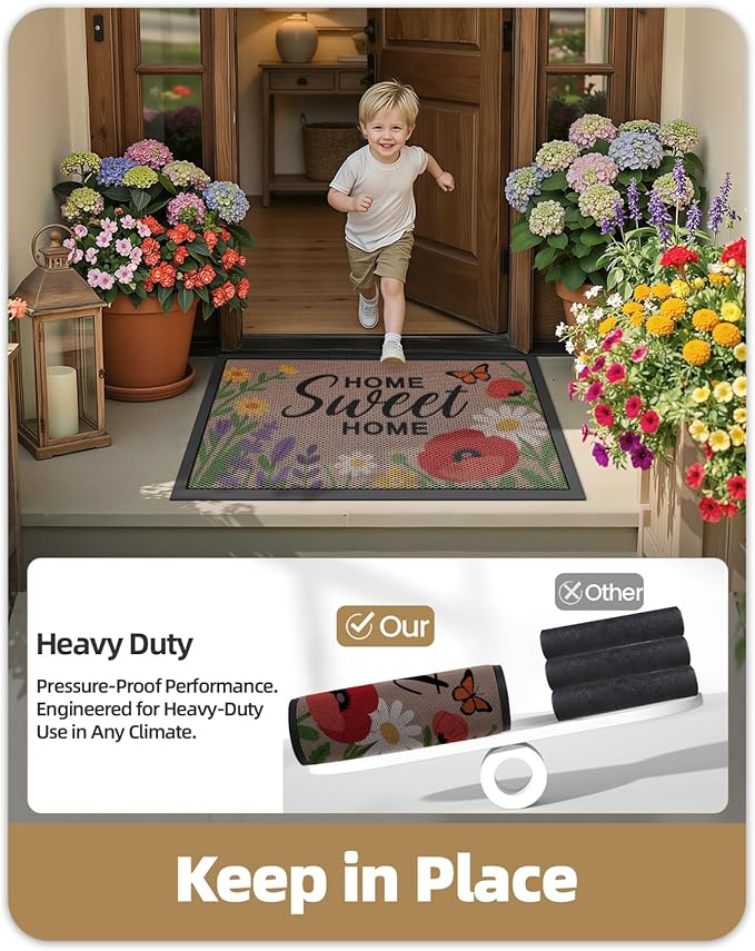 Color&Geometry Outdoor Door Mat, Resilient & Flexible Non-Slip Door Mat 17"x30", Dirt Trapping Waterproof Doormat, Welcome Mat for Porch, Patio & Entryway, Blossom Beige