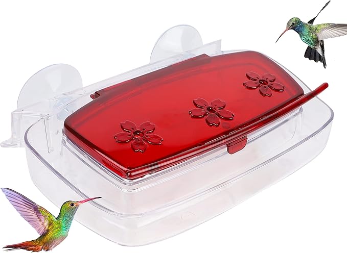 Juegoal Window Hummingbird Feeder, Bird Feeding Tray with 3 Feeding Stations, Outdoor Hummingbird Perch, 8-Ounce