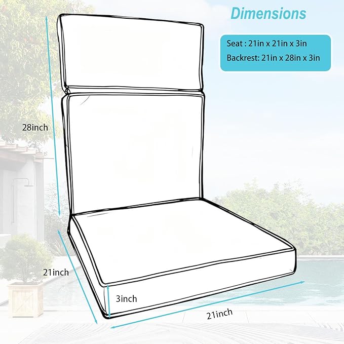 2 Pieces High Back Patio Chair Cushions, Fade Resistant Outdoor Rocking Chair Cushions, Office Chair Back Support Cushion (Floral Pattern, Seat (21''x21''x3'')+Backrest (21''x28''x3''))
