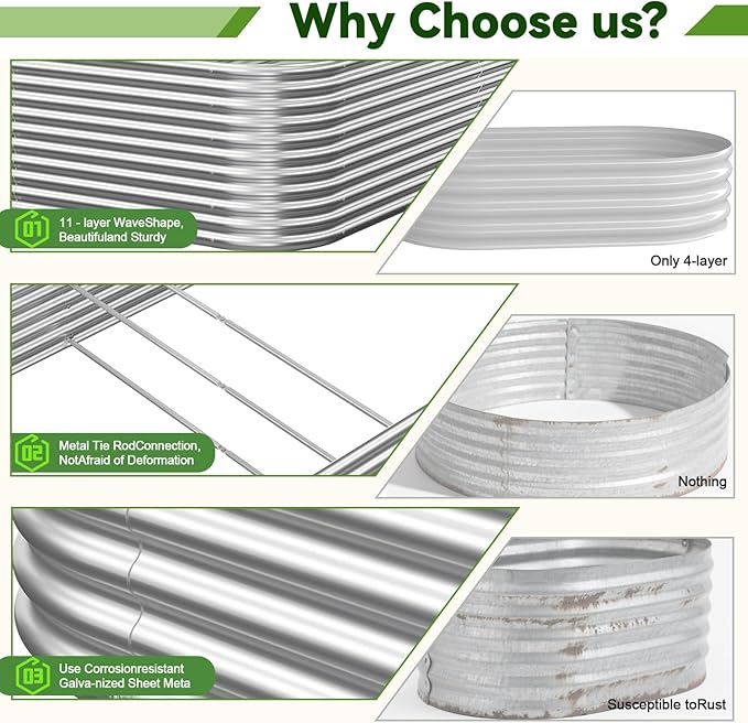 2 Pack Tall 8x4FT Corrugated Galvanized Steel Raised Garden Bed Outdoor, Metal Above Ground Garden Bed for Vegetables and Flowers, Raised Beds for Gardening-8x4x1.5FT