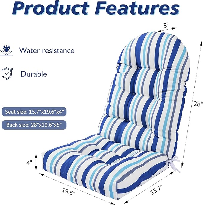 Enipate Weather Resistant Adirondack Chair Cushions High Back Rocking Chair Cushion Indoor Outdoor Patio Tufted Thicken Lounge Cushion Seat Pad