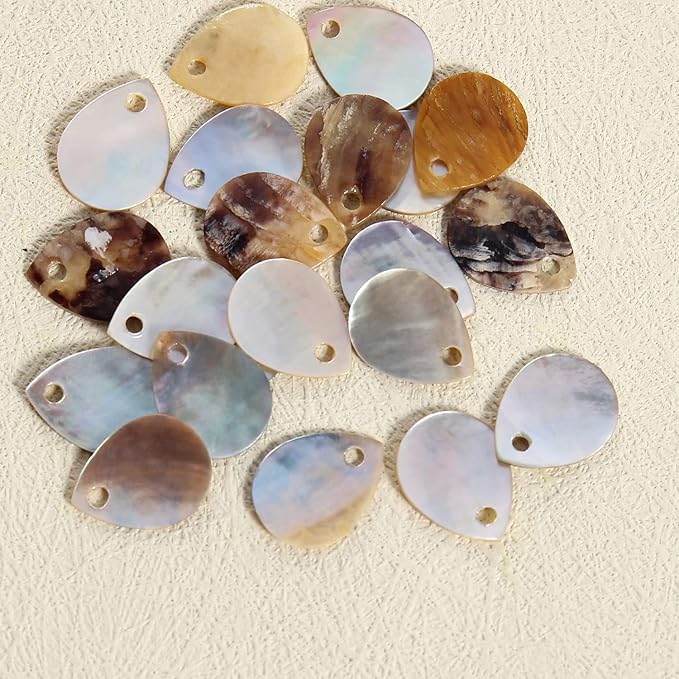 Firstmeet 60pcs Shell Beads Natural Mussel Shell Waterdrop-Shape Charm Beads with Iridescent Back for Handcraft Jewelry Making(DIY-1023-Nature-WD)