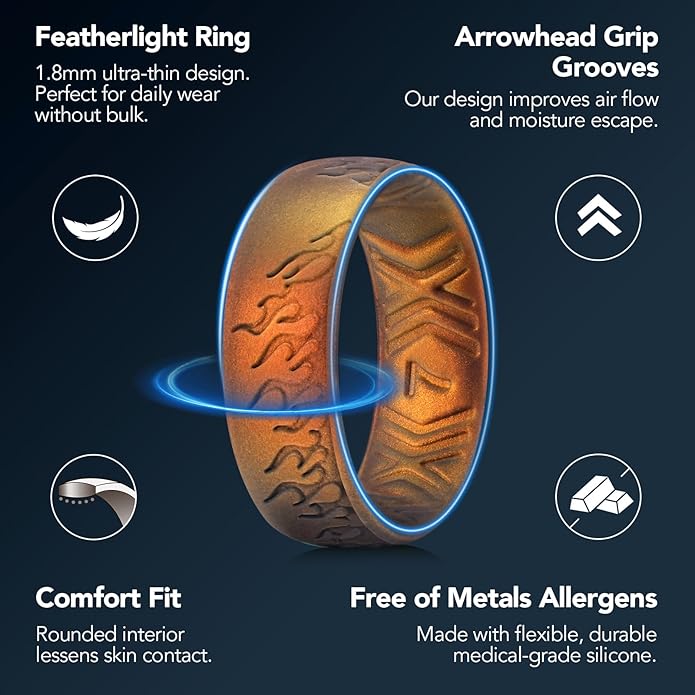 King Will Silicone Ring for Men and Women, 1.8mm Ultra Thick 6.6mm Width, Dome Metallic Style Comfort Fit - Breathable Durable Flexible Wedding Band