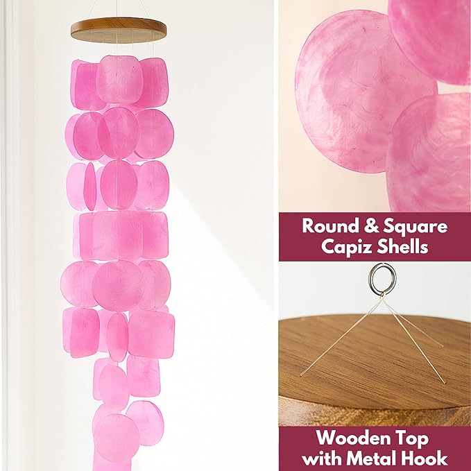 Solange & Frances Capiz Shell Wind Chime - Elegant Wind Chimes for Outside and Outdoor Decor. Ideal Front Porch Decor, Patio Decor. Thoughtful Gifts for Women, Valentines Day Gifts and Gift for Men