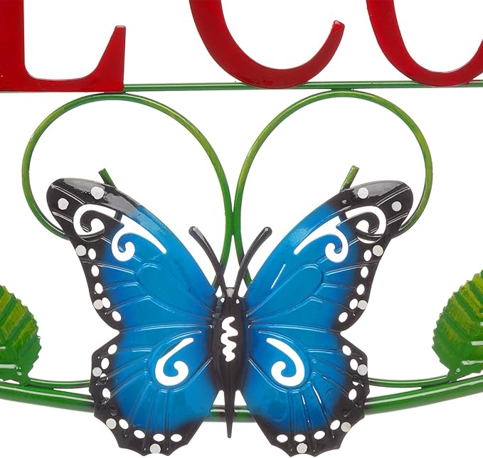 Glitzhome 23.75" L Welcome Wall Decor, Metal Rustic Sunflowers and Butterflies Decor Welcome Sign Wall Door Decoration for Home Outdoor Indoor Decorative Truck Metal Wall Hanging