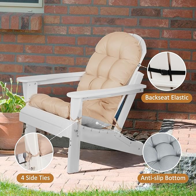 Adirondack Chair Cushions Set of 2, Thick High Back Rocking Chair Cushion 47x19.6x4 Inch, Folding Patio Pads with Ties, Waterproof & Fade-Resistant Seat Pads Indoor/Outdoor (Khaki, 2)