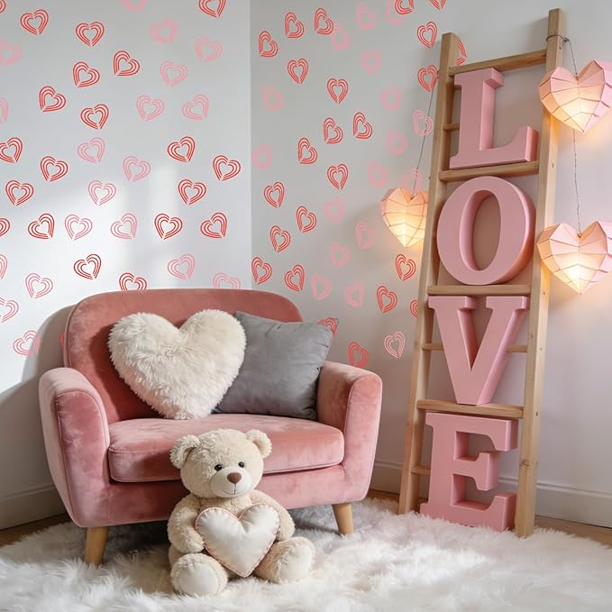 30 Pcs Heart Stencils, Reusable Love Geometric Stencils for Painting on Wood Floor Wall Rock Garden Furniture Canvas Scrapbook Paper Fabric Pillows Card Making DIY Home Decor