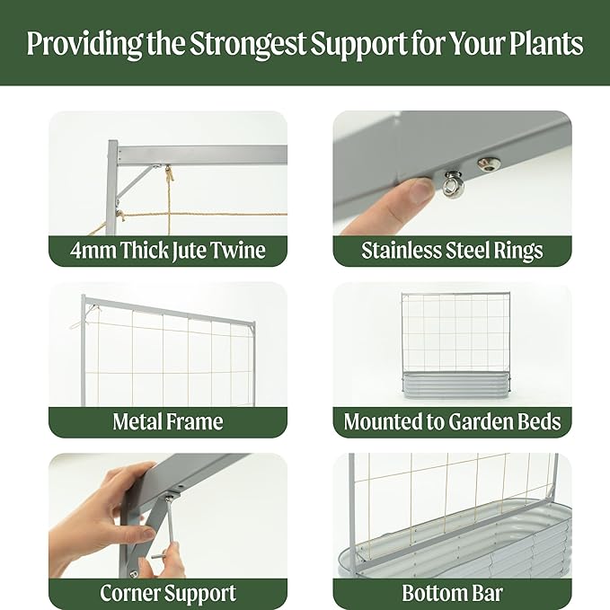 Vego Garden Metal Frame Cucumber Tomato Trellis, Garden Trellis for Climbing Plants Like Cucumber Beans Tomatoes & Vines, 9.5ft Long Metal Trellis for Raised Garden Beds