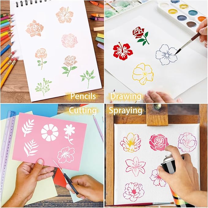 70pcs Small Flower Stencils for Painting on Wood Tiny Nature Leaf Stencils and Patterns Leaves Vine Stencil Floral Template Paint Stencils on Art Craft Canvas Wall Fabric Rock (70 Flower)