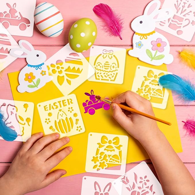 72 Pcs Easter Day Stencils for Painting Set, Reusable Eggs Rabbit Carrot Cute Painting Templates - Stencil Crafts Drawing Templates for DIY Scrapbook, Home Wall Murals, Canvas Wood Signs