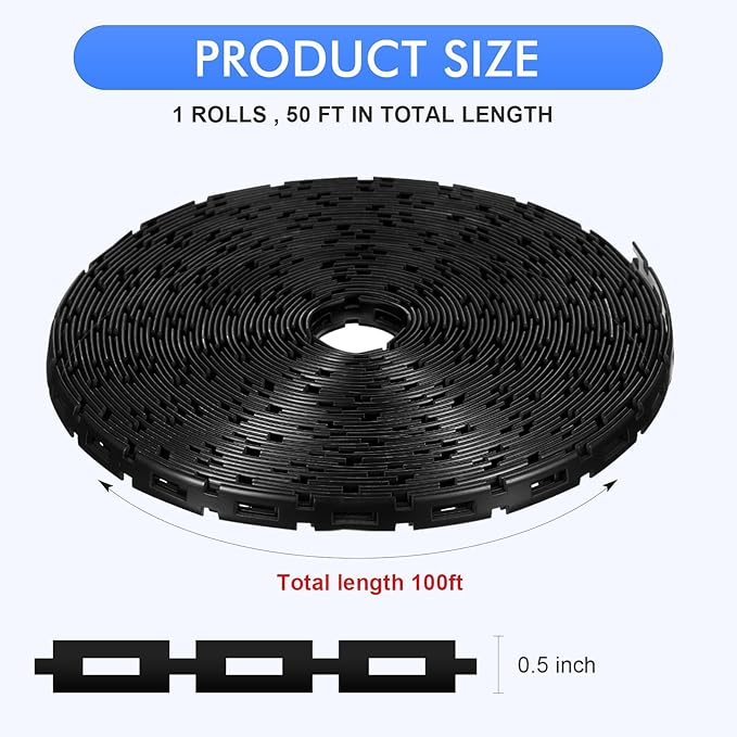 Wesiti 100 ft Plastic Chain Lock Tree Tie 1/2 Inch Wide Adjustable Tree Support Straps Plant String Swing Strap Flexible Reusable Ties for Staking for Garden Accessories
