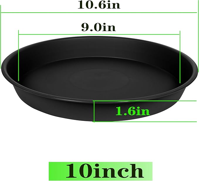 Plant Saucer 10 Inch, 6 Pack of 10 inch Plant Saucer Round, Plastic Flower Plant Trays for Pots, Plant Saucers for Indoors 9", Plant Pot Saucers, Planter Tray for Planter 8-10" (10", Black)