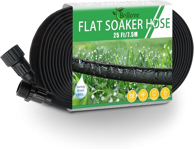 Flat Soaker Hose 25ft, Heavy Duty Double Layer Design, Drip Irrigation Hose Saves 80% Water, Leak Proof Sprinkler Hose For Lawn, Flower Bed, Vegetable Field